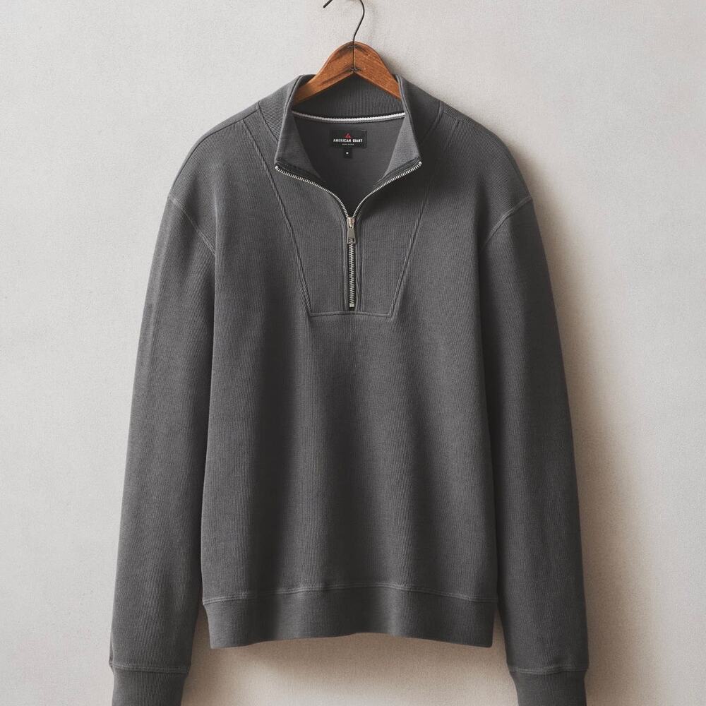 NWOT American Giant French Rib Half Zip Sweater Men's Medium Dark Charcoal